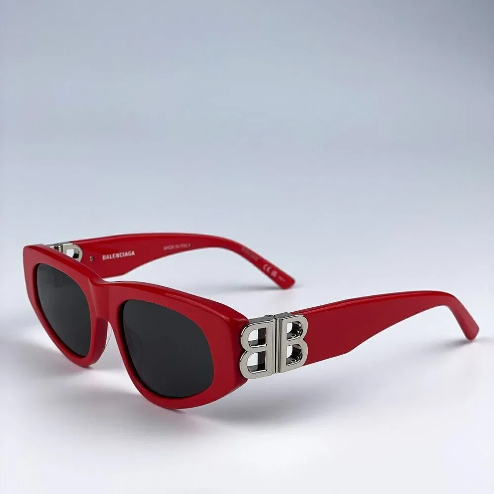 SALE! NEW Balenciaga BB0095S 016 Red Silver Logo Grey Cat Eye Unisex Sunglasses